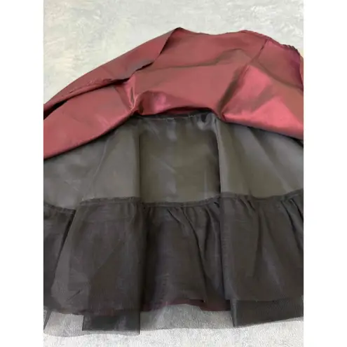 Bisou Bisou Burgundy Metallic Finish Wrap Aline Shimmer Skater Chic Skirt Size 8