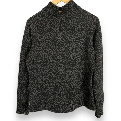 Lucy Quarter Zip Pullover Jacket Top Leopard Print Preowned Large Black Gray Gray