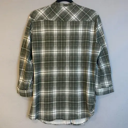 Eden & Olivia Green White Plaid Button Down Shirt Zip Pocket Top Small Womens