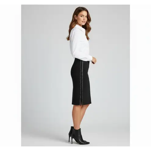 Catherine Malandrino NWT Ponte Lace Up Side Pencil Skirt in Noir Black L $245