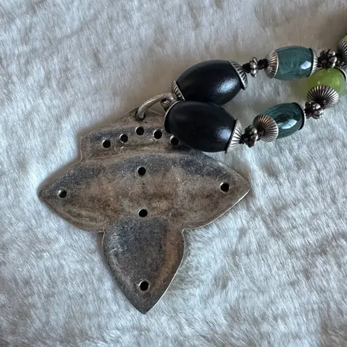 Boho Artisan Beaded Necklace Tribal Filigree Pendant Statement Earthy Y2K Witchy