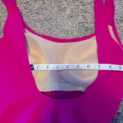 The Cove Vintage Le Women's 90s One Piece Swimsuit Hot Pink Ribbed high leg - Image 4