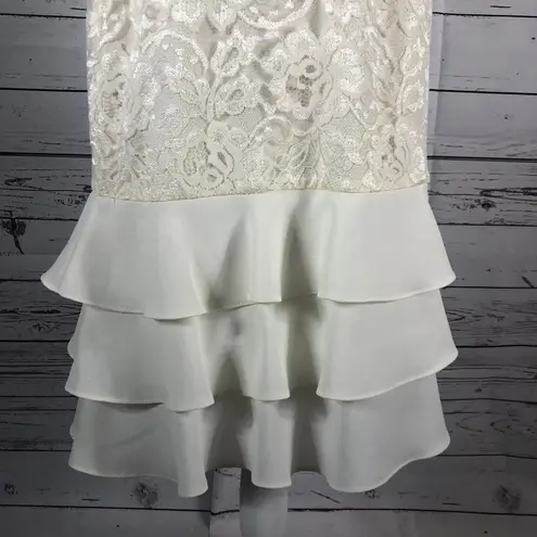 Leslie Fay Vintage 80's  sleeveless lace cream dress with ruffles size 10