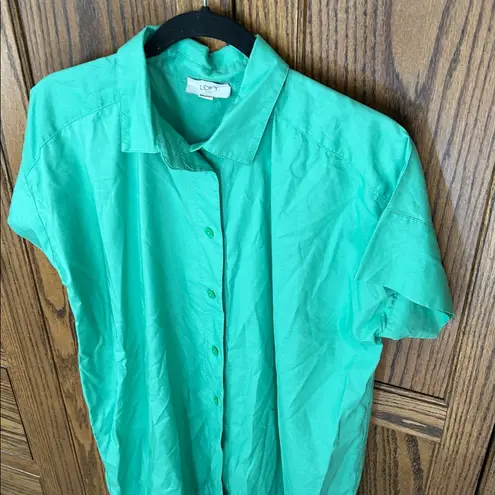 Loft Cotton Button Down shirt dress Showgirl Mint Sea Green casual coastal Small