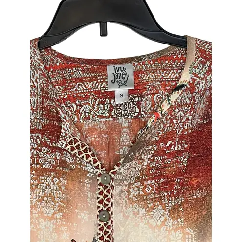 Ivy Jane Women Top Paisley 3/4 Sleeve Boho Peasant Tunic Shirt Multicolor Small