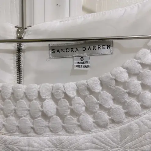 Sandra Darren Textured White Dress w/Pockets Shower Wedding Guest Size 8 NWT