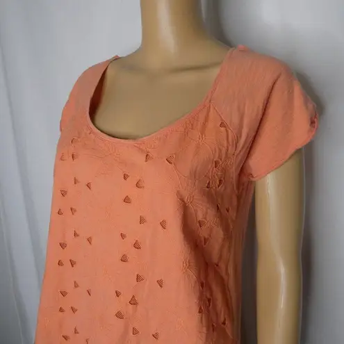 Lucky Brand  Lily Cut Out Scoop Neck Tee Eyelet Sm Orange Sherbet Tangerine