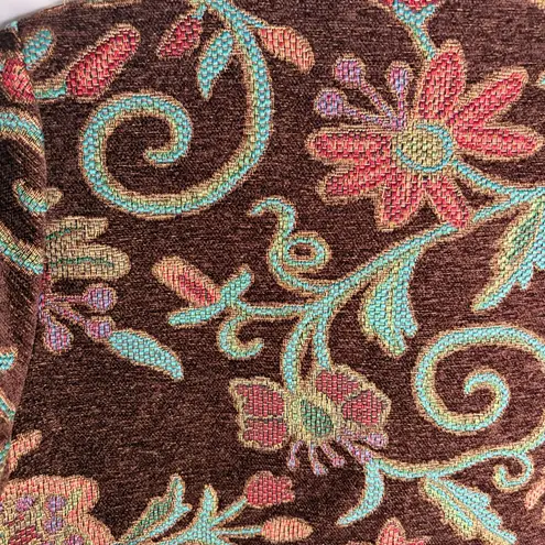 RFA Classics Tapestry Jacket Size 10 Floral Pattern Brocade Brown Teal Pink Coat