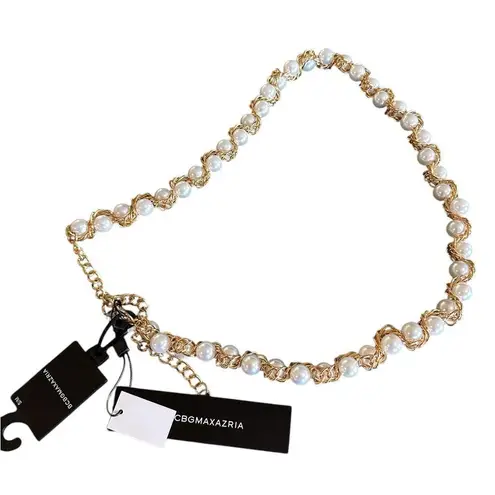 BCBGMAXAZRIA NWT  Pearl And Chain Detail Adjustable Waist Belt S/ M