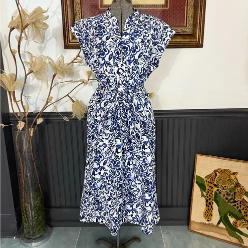 Free Assembly 100% Cotton Belted Button Front Utility Shirtdress ~ Size M 💚🍄 Blue Size M