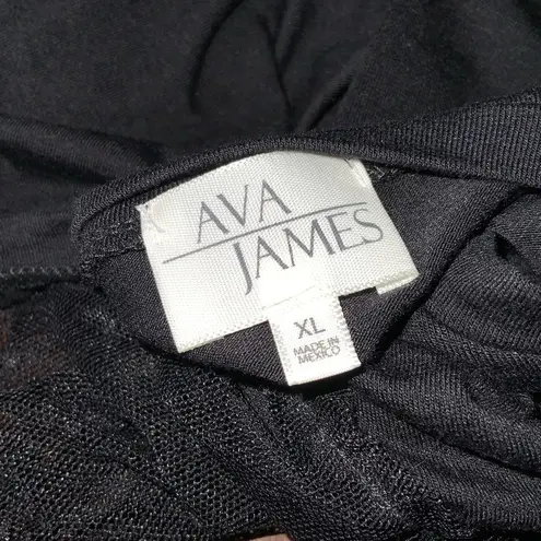 Ava James Black Polka Dot Mesh Short Sleeve Round Neck Blouse XL NWT