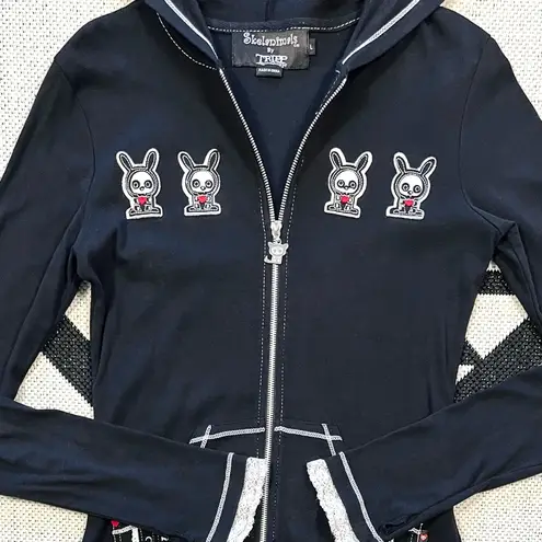 Tripp NYC Rare Skelanimals x Black Bunny Ears Zip Up Hoodie Size Large