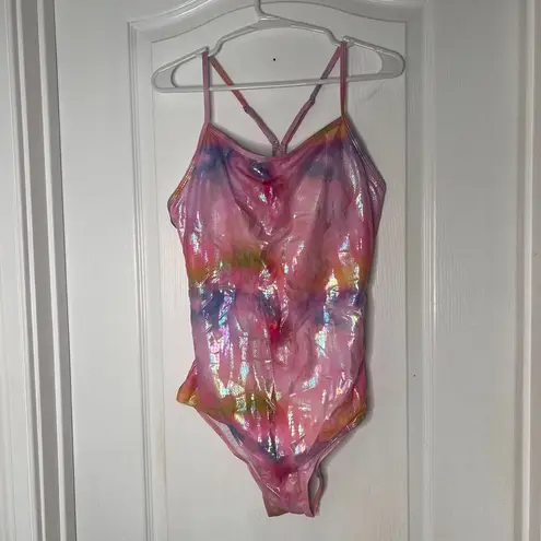 Womens Swimsuit XL Pink Reflection Adjustable Strap One Piece Cross Back NWT