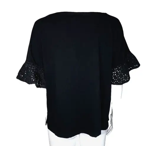 J Crew Blouse Womens Large Black Open Lace Sleeves Updated Basic Minimalist