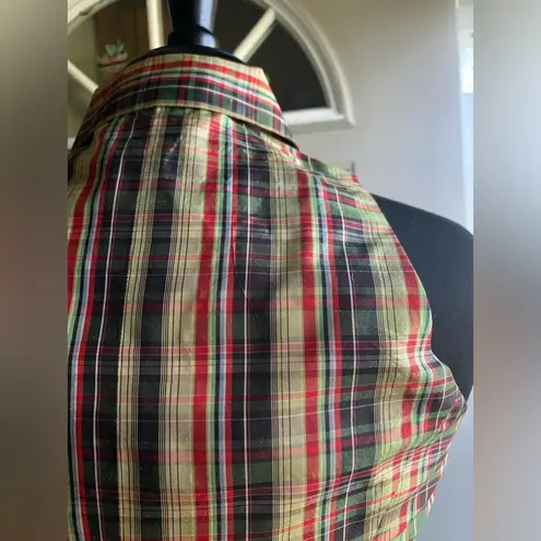 Vintage Limited sleeveless silk taffeta plaid button down blouse, size XS