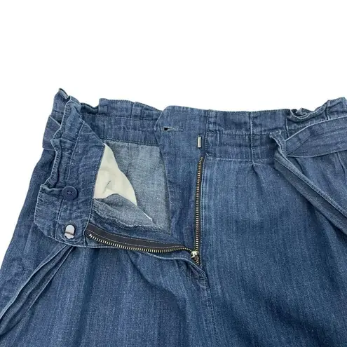 J. Crew Hemp Cotton Blend Paper Bag Pants Belt Cropped Chambray Blue size 6