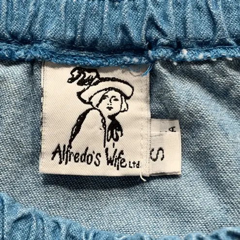 Vintage 80s Alfredo’s Wife Blue Chambray Denim Handkerchief Hem Skirt Made USA