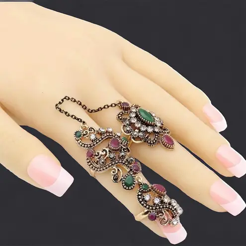 Gorgeous Boho Style Gold Plated Double Finger Adjustable Ring