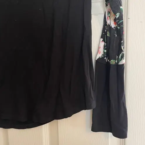Y2K Du North Designs Floral Raglan Top Long Sleeve Black Comfy Casual Size L Size L