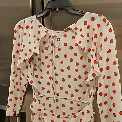 Realisation Par 💕💕 Goldie Cherry Dress ~ Red Polka Dot Print XS 100% Silk