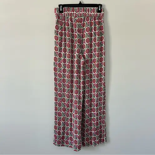 Boden USA Boden Crinkle Wide Leg High Rise Trouser Pant Pink Green 4