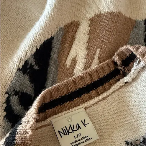 NWT Cream Horseback Knit Varsity Cardigan Sweater Jacket Horse Motif Large Brown