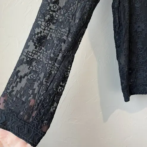 Rebecca Taylor Womens Long Sleeve V Neck Silk Shirt Black Size 10 Sheet Boho Top