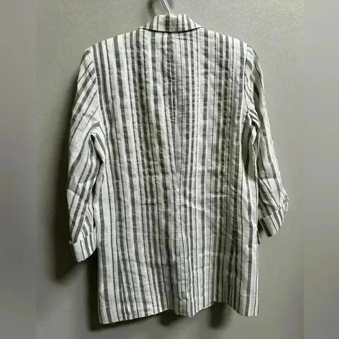 Lavender Brown White & Grey Striped Linen Lightweight Blazer Jacket | Size S