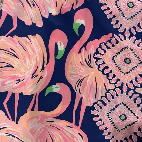 Lilly Pulitzer  Flamingo 100% Silk Navy Blue Pink Abstract Tank Top Size Small