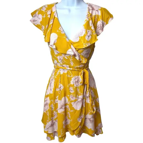 Free People  French Quarter Yellow Floral Print Wrap Dress Cottagecore Fairy S