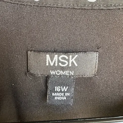 MSK Women 16W Polka Dot Chiffon Knee Length Dress Fit N Flare Black White