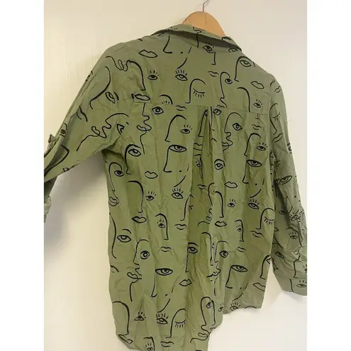 Milk & Honey Shirt Oversized Olive Size S Face Drawing Silhouette Abstract Green
