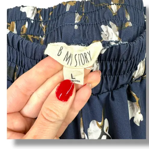 B My Story Blue Floral Hummingbird Ultra High Waist Wide Leg Parachute Pants Size L