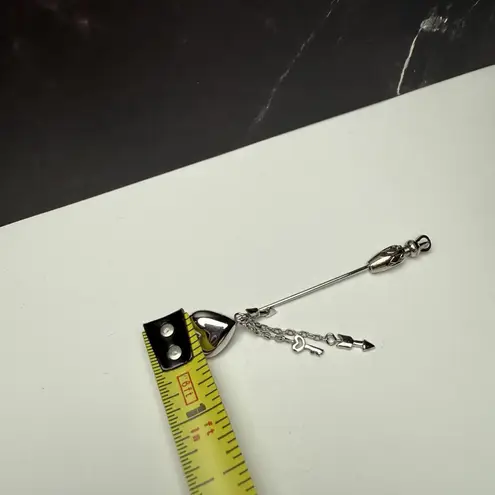 Trifari Signed Heart With Dangle Charms Silver Tone Lapel Stick Pin