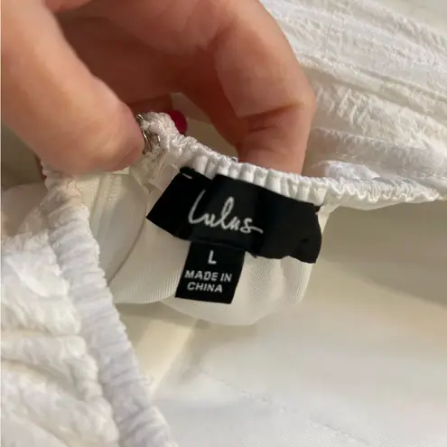 Lulu's Dress Chic White Fabric Tiered Short Sleeve Plunge V Back & Neckline Lrg Size L
