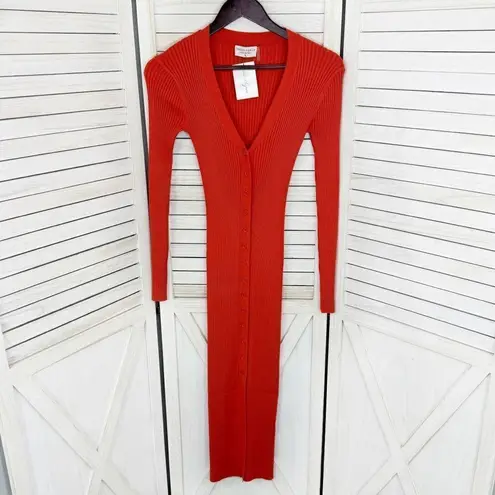 Dress Forum Ribbed Knit Cardigan Duster Sweater Dress Orange Small