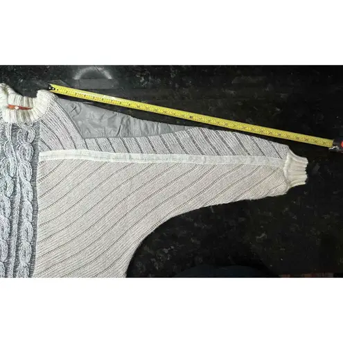 Juice vintage cable Knit patchwork leather Striped Sweater Long Sleeve XL