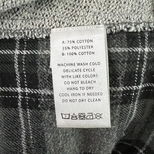 Lilla P Sweatshirt Womens Large Gray Plaid Flannel Back Top Mixed Media Casual