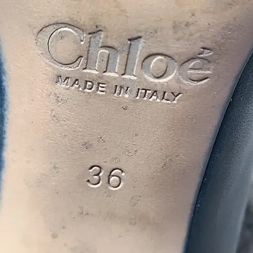 Chloé Chloe Tall Boots Black Leather Wooden Stacked Heel Size 36