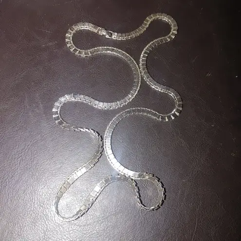 Monet Necklace Vintage Silver Tone Box Presidential Link Chain Fold Over Clasp