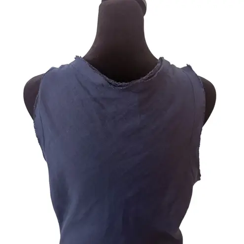 SAGA Made in Italy Ruffle Hem Midi Maxi Linen Dress Blue Size S/M Quiet Luxury