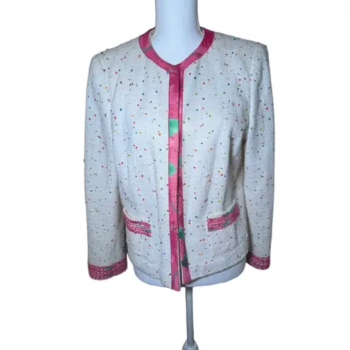 ESCADA Jacket Womens Size 42 Cream Multi Color Tweed Boucle Pink Size L