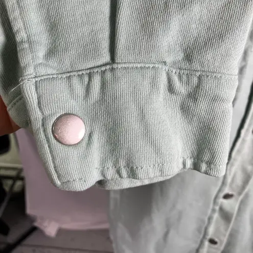 Avec Les Filles Mint Green Jacket Size S Cotton Utility Pocket Button Relaxed
