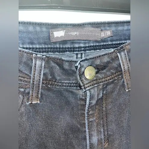 Levi's Stretchy Legging Jeans Metallic Gold Glitter Black Denim Grunge Sz 11/30