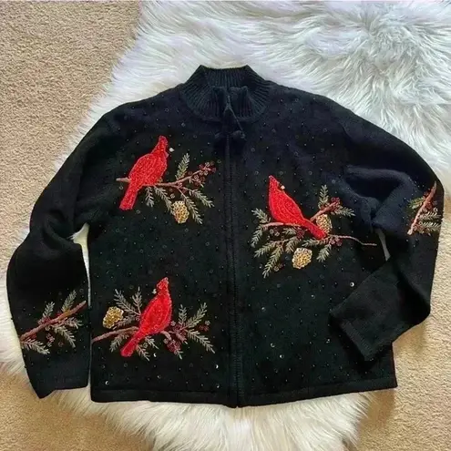 Heirloom Collectibles Vintage 2004 Christmas Sequin Cardinal Print Petite Large Black Size undefined