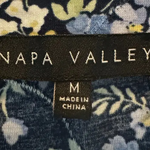 Boutique Napa Valley Women’s West Coast Blue Floral Blouse Button Front Pleated Top Sz M