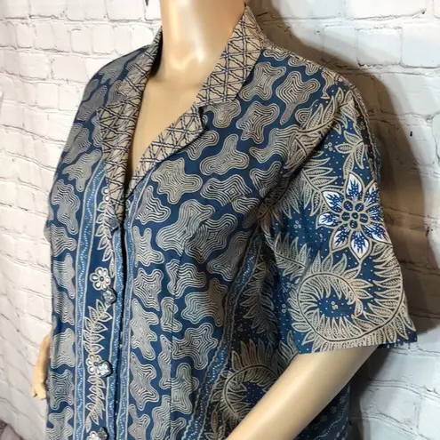 Vintage Floral Geometric Tribal Print Button Down Shirt Dress L/XL Size undefined