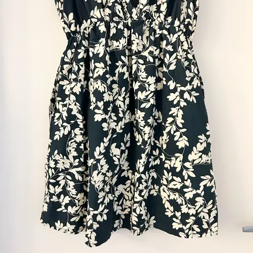 Garnet Hill Sleeveless Surplice Viole Floral Dress in Dark Green Ivory Size 14