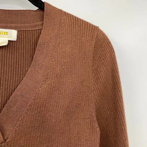 Maeve Anthropologie Cardigan Sweater V Neck Brown w Metallic Womens Size Medium