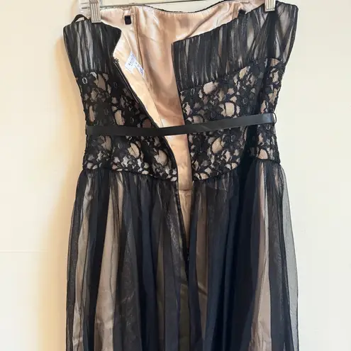 White House | Black Market  Strapless Lace Tulle Black Gold Midi Womens Size 12